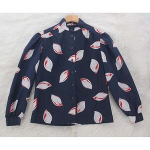 Vintage Jonquil by Judy Bond Petites Long Sleeve Button Down Blue Leaf 10 #1525